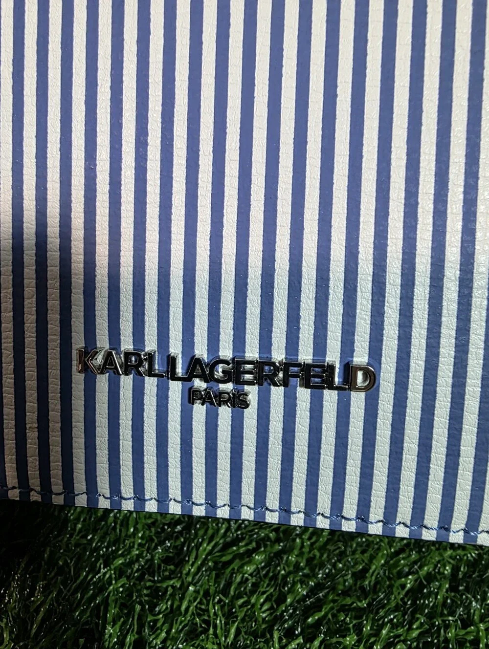 ​Karl Lagerfeld Paris Striped Crossbody Bag - Blue & White Accordion Wallet